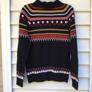 VTG K-MART Nordic Ski Pattern Knit Sweater Womens Sz Small Black Red 70s Acrylic